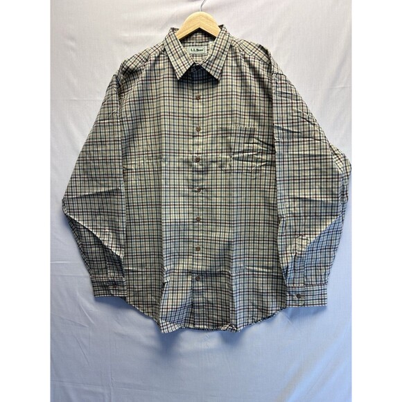 LL Bean Men’s XL Tall Plaid Flannel Button Down Shirt Y2K Beige Cotton Blend - Picture 7 of 7